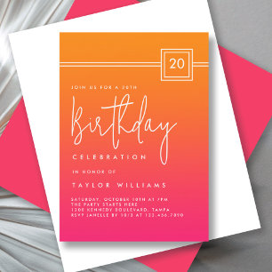 Invitation 20e anniversaire Bold Hot rose orange Simple Minim
