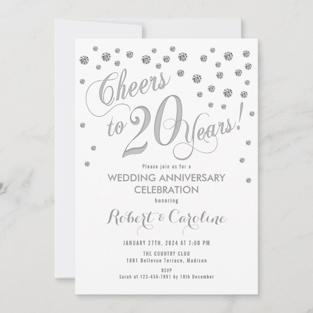 Invitation 20e anniversaire de mariage - Argent Bl (Devant)