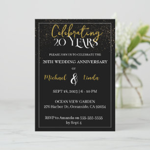 Invitation 20e anniversaire de Mariage Black Gold Modern