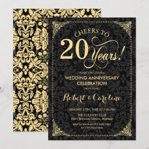 Invitation 20e anniversaire de mariage - Damassé noir or