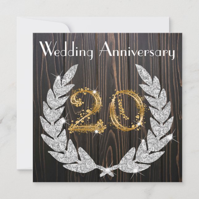 Invitation 20e anniversaire de mariage Diamond Laurel & Gold (Devant)