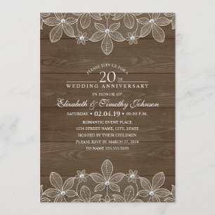 Invitation 20e Anniversaire de Mariage Rustique Bois Campagne