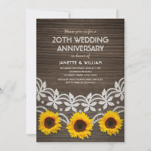 Invitation 20e Anniversaire de Mariage Rustique Tournesols De