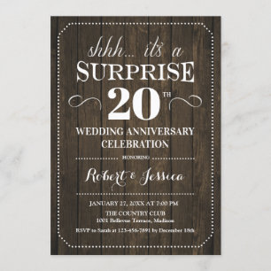 Invitation 20e anniversaire de Mariage surprise - Bois rustiq
