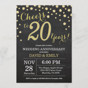 Invitation 20e Anniversaire de Mariage Tableau Noir et Or