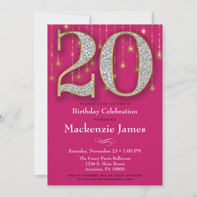 Invitation 20e anniversaire Diamants d'or rose Adu (Devant)