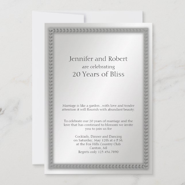 Invitation 20e anniversaire du Mariage Platinum Leaf (Devant)