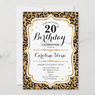 Invitation 20e anniversaire - Empreinte de léopard d'or