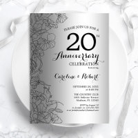 20e anniversaire Floral Noir Argent