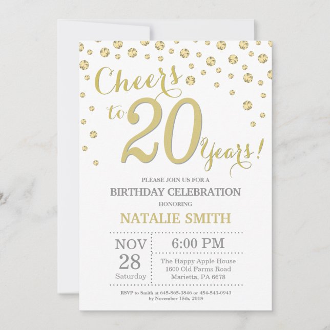 Invitation 20e anniversaire Gold Parties scintillant Diamond  (Devant)