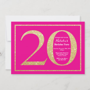 Invitation 20e anniversaire Hot rose et Parties scintillant o
