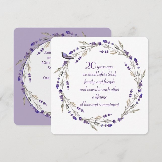 Invitation 20e anniversaire Lavender Wreath (Devant / Derrière)