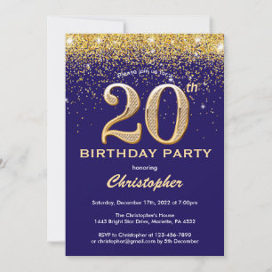 Invitation 20e anniversaire Marine Bleu et Parties scintillan