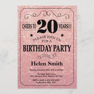 Invitation 20e anniversaire Parties scintillant d'or noir et