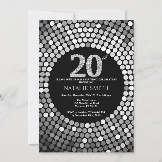 Invitation 20e anniversaire Parties scintillant no (Devant)