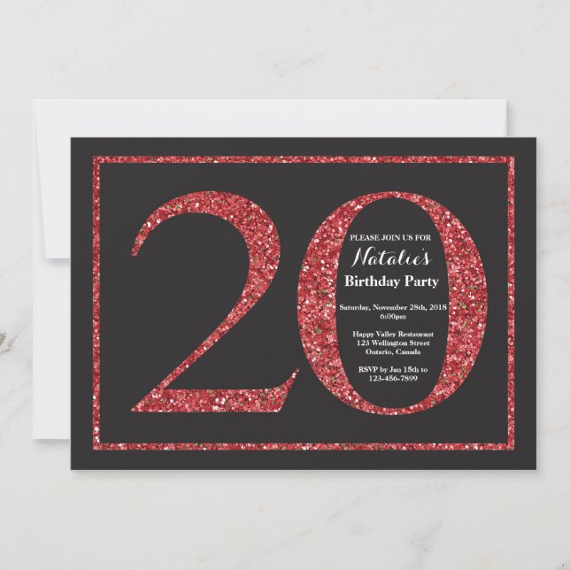 Invitation 20e anniversaire Parties scintillant ro (Devant)