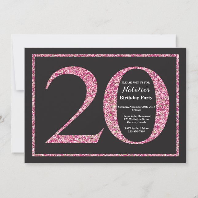 Invitation 20e anniversaire Pink Parties scintilla (Devant)