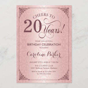 Invitation 20e anniversaire - Rose Gold Damask