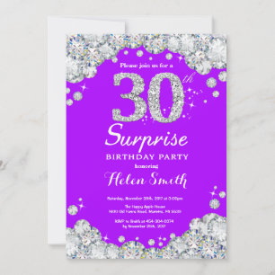 Invitation 20e anniversaire surprise Diamant mauve et argent
