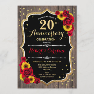 Invitation 20e anniversaire - Tournesols Bois rustique