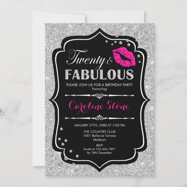 Invitation 20e anniversaire - Vingt fabuleux Black Pink Silve (Devant)