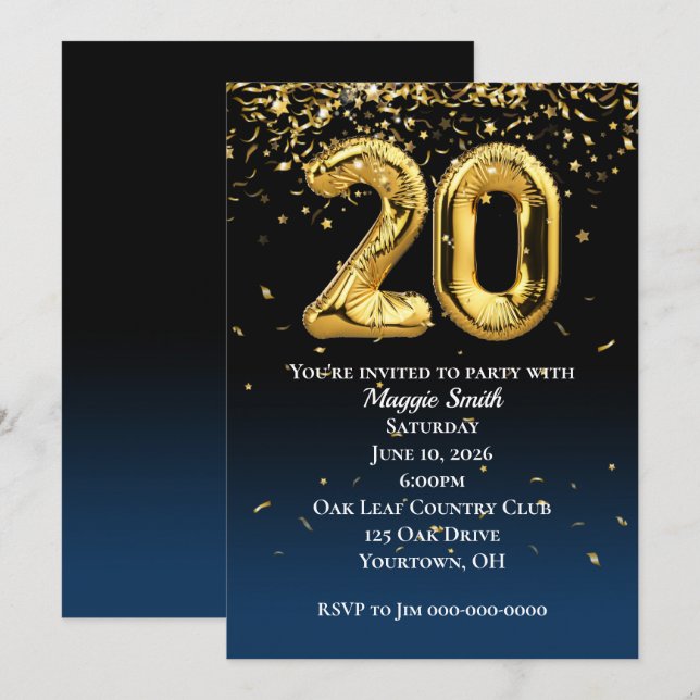 Invitation 20e Ballons d'or et Confetti (Devant / Derrière)