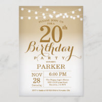 20ème Lumières de ficelle d'or d'invitation