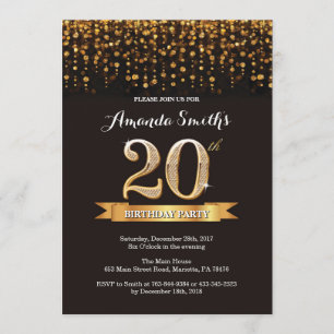 Invitation 20ème Noir d'invitation d'anniversaire et parties