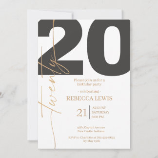 Invitation 20th Twentieth Birthday Modern Twenty Party