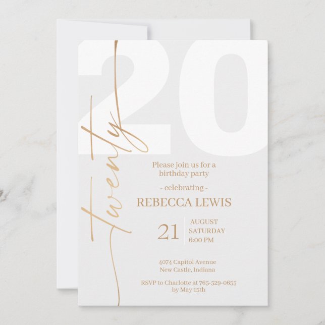 Invitation 20th Twentieth Birthday Modern Twenty Party  (Devant)