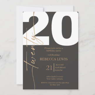 Invitation 20th Twentieth Birthday Modern Twenty Party