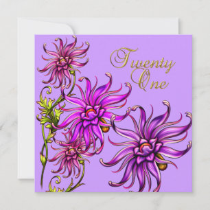 Invitation 21 21e anniversaire Elégant blanc floral rose viol