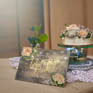 Invitation 21 Anniversaire Fleurs de bois rustique Chaîne Lum