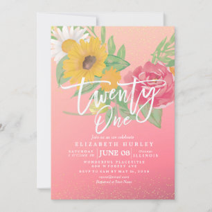 Invitation 21 Anniversaire Fleurs roses modernes Parties scin