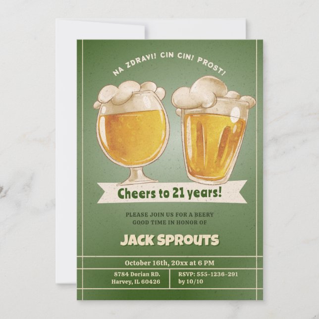 Invitation 21 ans Bière 21ème Vingt et un homme Anniversaire (Devant)