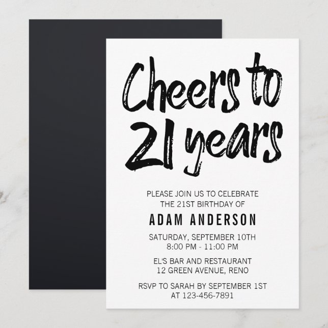 Invitation 21 ans de noir et blanc 21e anniversaire (Devant / Derrière)