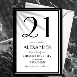 Invitation 21 ans noir et blanc minimaliste modern