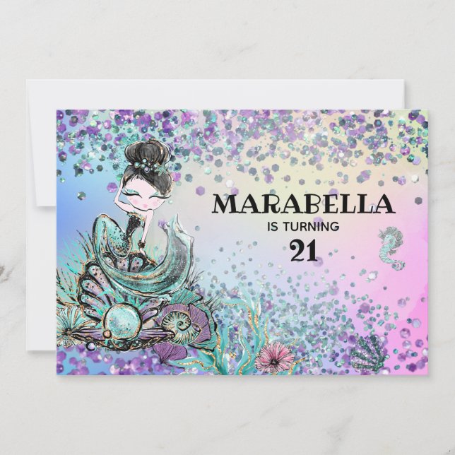 Invitation *~* 21 Luxe Rainbow Mermaid Anniversaire (Devant)