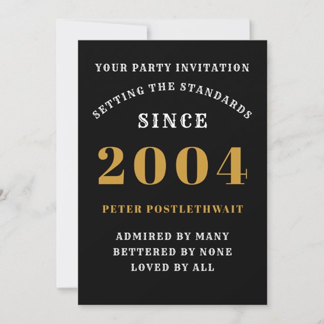 Invitation 21e anniversaire 2004 Black Gold Personnalisé Pour (Devant)
