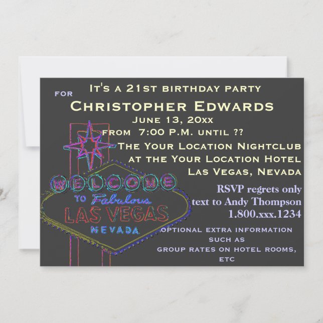 Invitation 21e anniversaire à Las Vegas pour hommes (Devant)