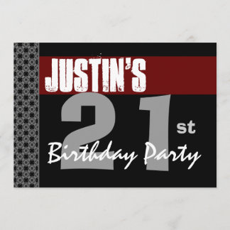 Invitation 21e anniversaire Argent noir rouge moderne W1703