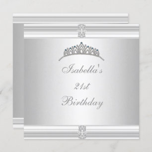 Invitation 21e Anniversaire Bijou Tiara Argent Blanc