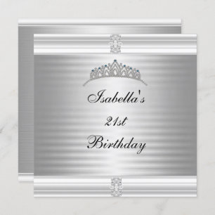 Invitation 21e Anniversaire Bijou Tiara Argent & Blanc