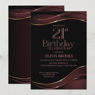 Invitation 21e anniversaire Black Dusty Pink Party