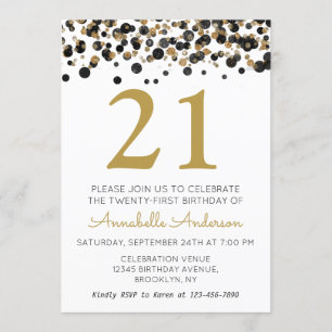 Invitation 21e anniversaire Black Gold Parties scintillant Sp