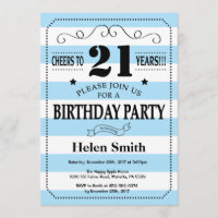 Invitation 21e anniversaire Bleu et blanc rayures