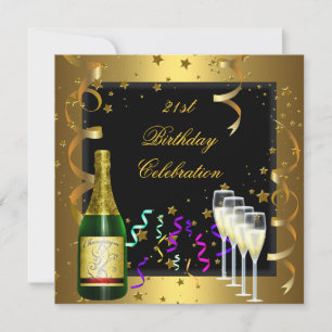 Invitation 21e anniversaire Célébration Gold Black Champagne