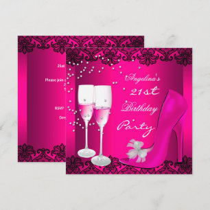 Invitation 21e Anniversaire Champagne Rose Chaussures haute t