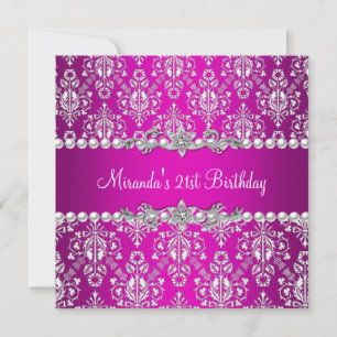 Invitation 21e Anniversaire de fête Hot rose blanc Pearl Lace