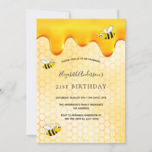 Invitation 21e anniversaire de fête nid d'abeilles mignonnes 